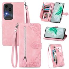 Custodia per telefono in pelle con cerniera fiore in rilievo per vivo S18 (rosa)