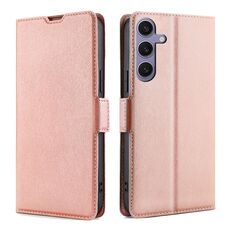 Per Samsung Galaxy S24+ 5G Custodia per telefono in pelle con vibrazione orizzontale ultrasottile con fibbia laterale a tensione (oro rosa)