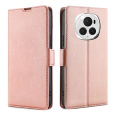 Per Honor Magic6 Pro Custodia per telefono in pelle con vibrazione orizzontale ultrasottile con fibbia laterale a tensione (oro rosa)