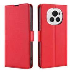 Custodia per telefono in pelle con vibrazione orizzontale ultrasottile con tensione laterale per Honor Magic6 Pro (rossa)