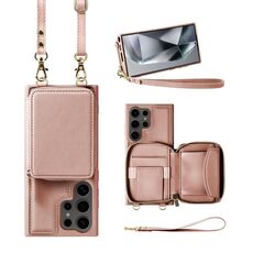 Per Samsung Galaxy S24 Ultra 5G Portafoglio multifunzionale con cerniera Custodia in pelle per telefono RFID (oro rosa)