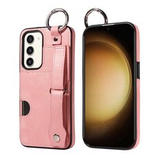 Per Samsung Galaxy S23+ 5G Custodia per telefono con anello per slot per schede da polso con texture in vitello (rosa)