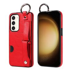 Per Samsung Galaxy S23+ 5G Custodia per telefono con anello per slot per schede da polso con texture in vitello (Rosso)