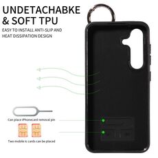 Per Samsung Galaxy S24+ 5G Custodia per telefono con anello per slot per schede da polso con texture in vitello (Nero)