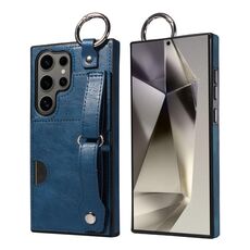 Per Samsung Galaxy S24 Ultra 5G Custodia per telefono con anello per slot per schede di vitello con texture di vitello (blu)