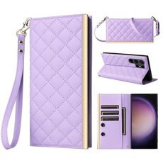 Custodia per telefono in pelle con ventosa rombica a tracolla per Samsung Galaxy S24 Ultra 5G (viola)