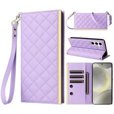 Custodia per telefono in pelle con ventosa rombica a tracolla per Samsung Galaxy S23 FE 5G (viola)