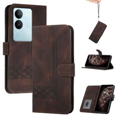 Per vivo V29 5G Global/V29 Pro Cubic Skin Feel Custodia in pelle con vibrazione (marrone)