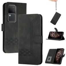 Per vivo V30 5G Global/V30 Pro 5G Global Cubic Skin Feel Custodia in pelle con vibrazione (Nero)