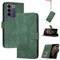 Custodia per telefono in pelle con vibrazione cubica al tatto per vivo V27 5G Global/V27 Pro 5G Global (verde)