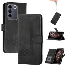 Per vivo V27e 4G Global/T2 4G Global Cubic Skin Feel Custodia in pelle con vibrazione (Nero)