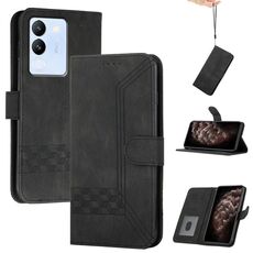 Custodia per cellulare in pelle con vibrazione globale Cubic Skin Feel per vivo V30 Lite 5G (nera)
