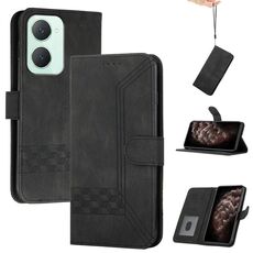 Per vivo Y03 4G Global Cubic Skin Feel Custodia in pelle flip per telefono (nera)