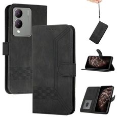 Per vivo Y17s 4G Global/Y28 5G India Cubic Skin Feel Custodia in pelle con vibrazione (Nero)