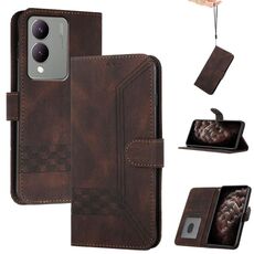 Per vivo Y17s 4G Global/Y28 5G India Cubic Skin Feel Custodia in pelle con vibrazione (marrone)