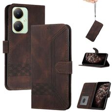 Per vivo Y27 4G Global Cubic Skin Feel Custodia in pelle flip per telefono (marrone)