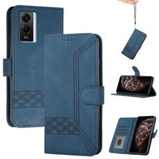 Custodia per telefono in pelle con vibrazione cubica globale per vivo Y55s 2023 5G/Y55 5G (blu)
