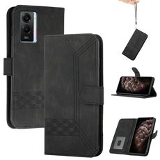 Per vivo Y55s 2023 5G/Y55 5G Global Cubic Skin Feel Custodia in pelle con vibrazione (Nero)