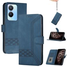 Per vivo Y02s 4G Global Cubic Skin Feel Custodia in pelle flip per telefono (blu)