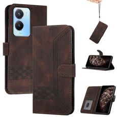 Custodia per telefono in pelle Flip Global Cubic Skin Feel per vivo Y02s 4G (marrone)