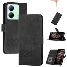 Per vivo Y36 5G Global/Y36 4G Global Cubic Skin Feel Custodia in pelle con vibrazione (Nero)
