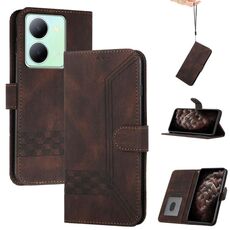 Per vivo Y27 5G/Y36 4G Global Cubic Skin Feel Custodia in pelle con vibrazione (marrone)