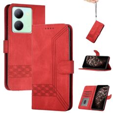Per vivo Y27s 4G Global Cubic Skin Feel Custodia in pelle con vibrazione (Rosso)