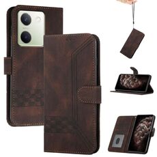 Per vivo Y100 5G Global Cubic Skin Feel Custodia in pelle flip per telefono (marrone)