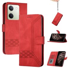 Per vivo Y100 5G Global Cubic Skin Feel Custodia in pelle con vibrazione (Rosso)