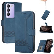 Per vivo Y100 5G IDN/Y200e 5G Global Cubic Skin Feel Custodia in pelle con vibrazione (Blu)