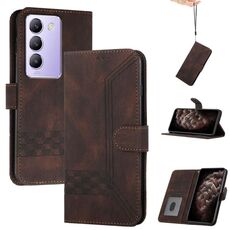 Per vivo Y100 5G IDN/Y200e 5G Global Cubic Skin Feel Custodia in pelle con vibrazione (marrone)