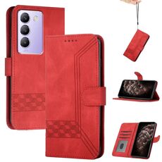 Per vivo V30 Lite 5G India/T3 5G IDN Cubic Skin Feel Custodia in pelle con vibrazione (Rosso)