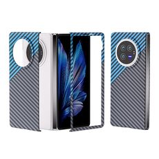 Per vivo X Fold3 Custodia protettiva per telefono con texture in fibra di carbonio con decalcomania all-inclusive (grigio blu)