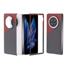 Per vivo X Fold3 Custodia protettiva per telefono con texture in fibra di carbonio con decalcomania all-inclusive (grigio rosso)