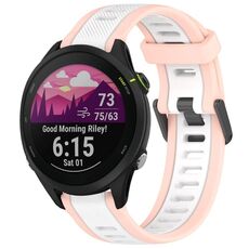 Per cinturino in silicone strutturato bicolore Garmin Forerunner 255 Music da 22 mm (bianco + rosa)