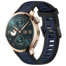 Cinturino per orologio in silicone strutturato bicolore per Honor Watch 4 Pro 22 mm (blu notte + nero)