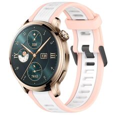 Cinturino per orologio in silicone strutturato bicolore per Honor Watch 4 Pro 22 mm (bianco + rosa)