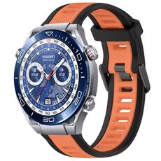 Per Huawei Watch Ultimate 22mm cinturino in silicone strutturato bicolore (arancione + nero)