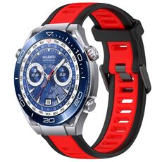 Per Huawei Watch Ultimate 22mm cinturino in silicone strutturato bicolore (rosso + nero)