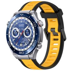 Per Huawei Watch Ultimate 22mm cinturino in silicone strutturato bicolore (giallo + nero)
