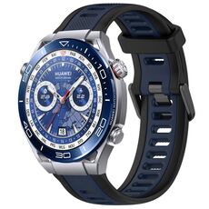 Per Huawei Watch Ultimate 22mm cinturino in silicone strutturato bicolore (blu notte + nero)