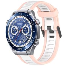 Per Huawei Watch Ultimate 22mm cinturino in silicone strutturato bicolore (bianco + rosa)