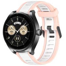 Per Huawei Watch Buds cinturino in silicone strutturato bicolore da 22 mm (bianco + rosa)