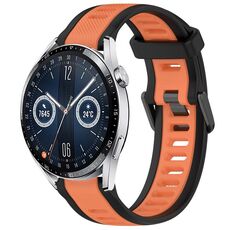 Per Huawei Watch GT3 46mm 22mm cinturino in silicone strutturato bicolore (arancione + nero)