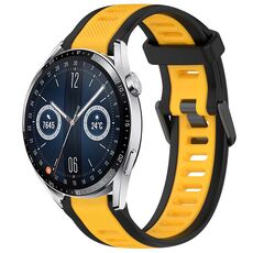 Per Huawei Watch GT3 46mm 22mm cinturino in silicone strutturato bicolore (giallo + nero)