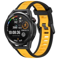 Per Huawei Watch GT Runner 22mm cinturino in silicone strutturato bicolore (giallo + nero)