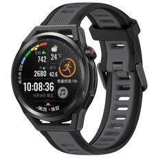 Per Huawei Watch GT Runner 22mm cinturino in silicone strutturato bicolore (grigio + nero)