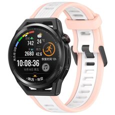 Per Huawei Watch GT Runner 22mm cinturino in silicone strutturato bicolore (bianco + rosa)