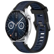 Per Huawei Watch GT3 42mm 20mm cinturino in silicone strutturato bicolore (blu notte + nero)