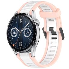 Per Huawei Watch GT3 42mm 20mm cinturino in silicone strutturato bicolore (bianco + rosa)